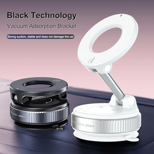 Foluu Magnetic Car Phone Holder – Strong Vacuum Suction Cup Mount 360° Rotation – Compatible with iPhone 16 15 14 13 12 Android – Car Accessories (White) – Enhanced Compatibility and Speed