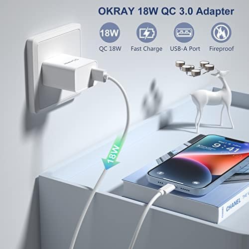 OKRAY 2-Pack 18 W Quick Charge 3.0 USB Wall Charger Block – Dual Fast Charging Power Adapters for i Phone 16/15/14/13/12/11 Pro & Samsung Galaxy S25/S24/A16/A15 – Compact, Reliable, and Efficient Charging Solution for Home and Travel