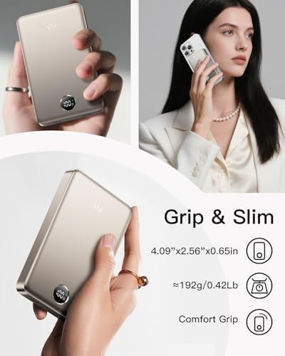 i WALK Magnetic Power Bank – Qi2 Certified 15 W Fast Charger with 30 W PD Technology, 10,000 m Ah Battery for i Phone 16/15/14/13/12, Ergonomic Gray Design with LED Display – Superior Portability and Enhanced Charging Efficiency