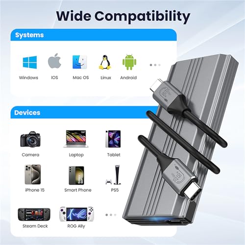 Supercharge Your Storage with Cablecc USB4 20 Gbps Type-C M.2 NVME/SATA SSD Enclosure – Effortless Data Transfer and Maximum Compatibility for 2280/2242/2260 mm Drives – RTL9220 Chipset for Enhanced Performance and Portability