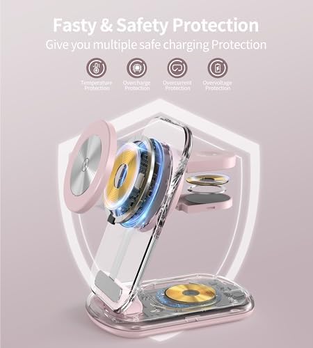 Ultimate 3-in-1 Magnetic Wireless Charging Station for Apple: Fast, Foldable Mag-Safe Charger with Night Light for i Phone 16/15/14/13/12, Apple Watch & Air Pods Pro – Travel-Ready, Enhanced Compatibility, and Rapid Charging Solution