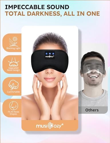Transform Your Sleep Experience with the MUSICOZY Bluetooth Sleep Mask – Premium Wireless Eye Cover Featuring Built-In Earbuds for Ultimate Comfort, Perfect for Side Sleepers, Office Relaxation, and Travel – Advanced Bluetooth 5.4 Connectivity for Effortless Pairing and High-Quality Sound, Ideal Tech Gift for Anyone Seeking Restful Slumber.