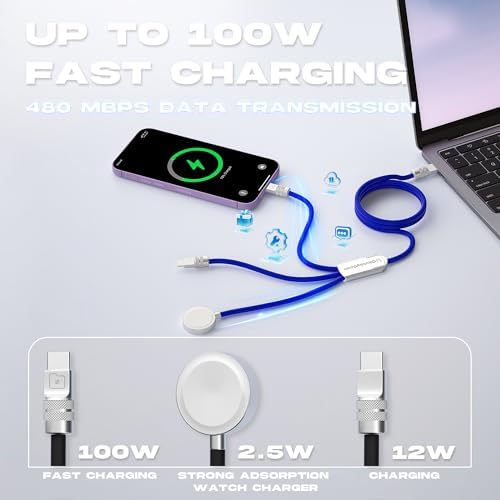 Elevate Your Charging Experience with Chubbycable’s Innovative 3-in-1 USB-C Fast Charge Cable & Magnetic Wireless Charger – 100 W Power Delivery for i Phone 16 Series & Apple Watch – Durable 4.10 FT Silicone Cord in Vibrant Green for Enhanced Compatibility and Portability