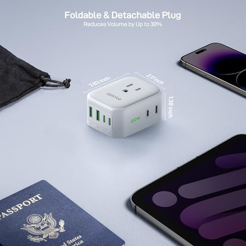EPICKA 8-Outlet Hybrid Wall Charger with 4 USB Ports – 20 W USB-C Fast Charging Adapter for Travel and Home – Compact, Lightweight, and Foldable Multi-Plug Extender for Ultimate Portability and Device Compatibility