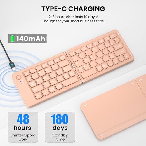 Ultimate Mini Wireless Folding Keyboard for Travel – Sync 3 Devices Effortlessly, Premium Aluminum Design for i Phone, i Pad, Mac, Android & Windows – Compact & Portable Full-Size Typing Solution