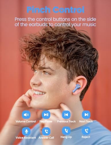 Ultimate Bluetooth 5.3 Wireless Earbuds – Experience Superior Deep Bass with 50-Hour Playtime, IPX7 Waterproof Design for Enhanced Durability, Featherlight In-Ear Fit for All-Day Comfort, Integrated Microphone for Clear Hands-Free Calling, Effortless Compatibility with i OS & Android Devices – Ideal Gift for Music Enthusiasts and Fitness Lovers