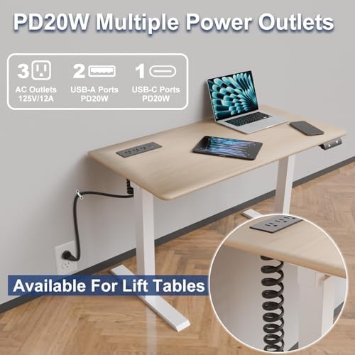 Compact Drawer Charging Hub with USB-C, USB-A & AC Outlets – 5 FT Flexible Power Cord, UL Listed Surge Protector for Neat Installation – Fast Charge Your Devices in Style and Safety