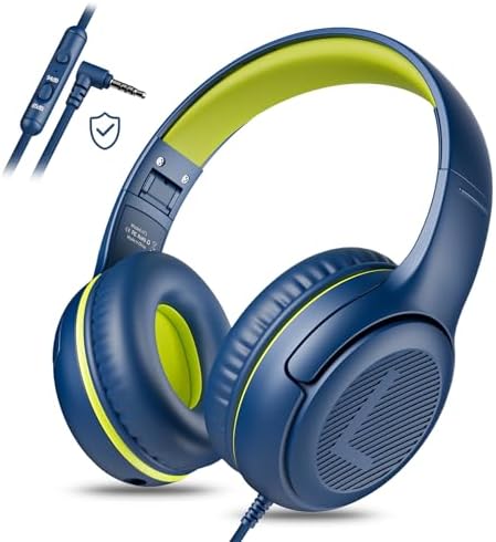 Premium Volume-Limiting Kids Wired Headphones with Microphone – Ultimate Hearing Protection at 85/94 d B – Foldable On-Ear Design for Effortless Travel – Perfect for Learning, Gaming, and Entertainment – Universal 3.5 mm Compatibility for All Devices