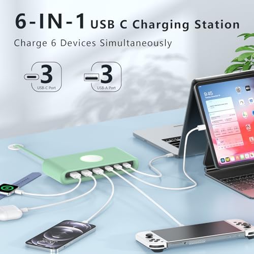Ultimate 100 W USB C Charging Hub: 6-Port Fast Charger Dock for i Phone, i Pad, Samsung, Pixel, LG – Efficient Multi-Device Power Station for Home, Office, and Travel with Safety Features