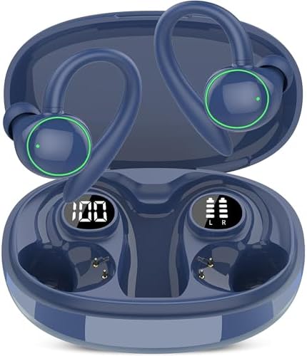 Ultimate Wireless Earbuds with Bluetooth 5.3 – Sport-Ready Headphones Featuring Advanced ENC Noise Cancellation, 48-Hour Battery Life, Secure Fit Earhooks, Deep Bass Sound, and IP7 Waterproofing for Peak Performance – Sleek Black Design for Active Users