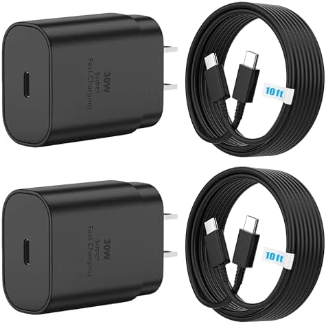 30 W Ultra-Fast USB-C Dual Pack Charger for i Phone 15 & 16 – Includes 6.6 ft & 10 ft Cables – Versatile Compatibility with i Pad Pro and Galaxy S Series – Perfect for Active Lifestyles and Quick Power Solutions