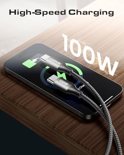 CLEEFUN 10 ft USB C to USB C Cable 100 W – High-Speed Charging 2-Pack for i Phone 16/15 Pro Max, Galaxy S25/S24/S23, Mac Book, i Pad & USB-C Devices – Enhanced Durability & Flexibility for Seamless Power Delivery and Data Transfer