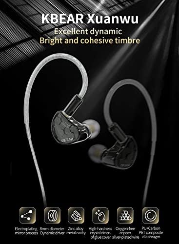 Unleash Your Sound with KBEAR Xuanwu In-Ear Monitors: Premium Audiophile Earphones Featuring Metal Cavity Design, Detachable 2-Pin OFC Silver-Plated Cable – Ideal for Musicians and Singers Seeking Exceptional Audio Performance (Gunmetal Finish, No Mic)