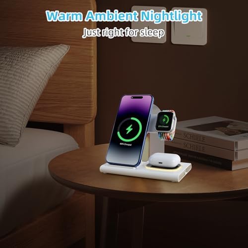 Revolutionize Your Charging Experience with the ELUTENG 3 in 1 Wireless Charging Station – Fast 18 W Charger for i Phone 16/15/14/13/12 Pro Max, Apple Watch Series 10/9/8/7/Ultra2/Ultra/SE & Air Pods – Compact, Foldable Design for Effortless Travel and Enhanced Device Compatibility