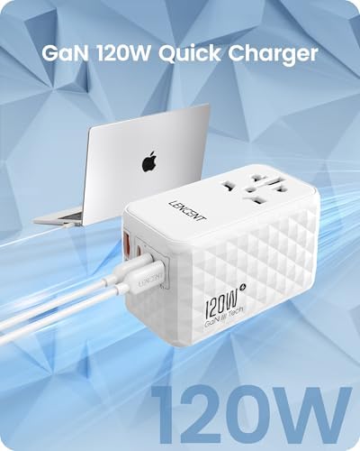 85 W Universal Travel Power Adapter with Retractable USB-C Cable – Optimal Fast Charging Hub for Global Use, Featuring 4 Ports for Seamless Connectivity in US, EU, UK & Beyond, Engineered for On-the-Go Professionals Seeking Efficiency and Versatility
