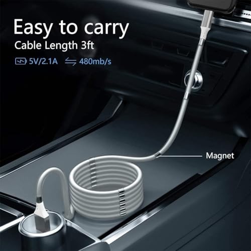 Revolutionary Magnetic Charging Cable 3 FT – Ultra-Fast MFi Certified Lightning Connection for i Phone & i Pad – Durable Nano Data Sync 2-Pack – Effortless Alignment for Seamless Charging at Home or On-the-Go – Compatible with All i Phone Models from 5 to 14 Pro Max – Protects Charging Ports from Wear and Tear