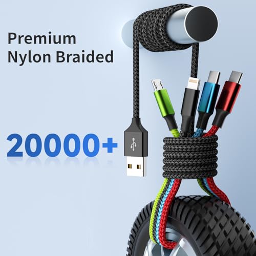 Versatile 4-in-1 Nylon Braided Charging Cable – 2 Pack, 5 FT Length, Fast Charging Universal USB Cable for Lightning, USB-C, and Micro USB Devices, Optimized for High-Speed Connectivity and Enhanced Durability, Ideal for Phones, Tablets, and More
