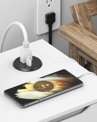 Revolutionize Your Workspace with the 2-Inch Desk Power Grommet Featuring PD 20 W USB-C Fast Charging, Ultra-Flat Plug Design, and Recessed Outlet for Seamless Cable Management – Perfect for Home or Office Use with 6 ft Power Cable (White)