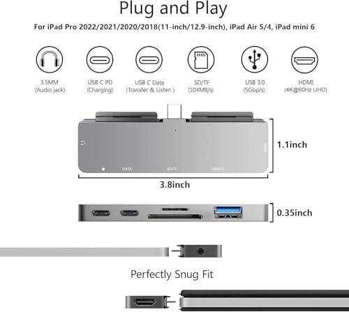 Ultimate 7-in-1 i Pad Pro & Air Adapter – Unleash 4 K HDMI, USB 3.0, and 3.5 mm Audio Jack for Seamless Connectivity – Power Up with USB-C PD Charging and Effortless SD/Micro SD Access – Transform Your i Pad Experience with Enhanced Functionality and Speed