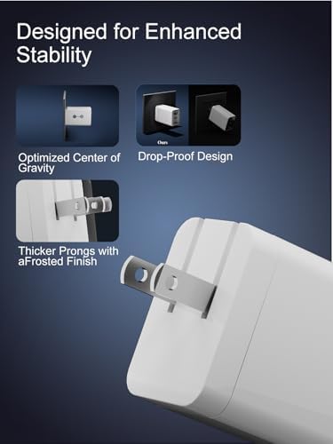 67 W Ga N USB-C Fast Charger Block – 3-Port Portable Wall Charger for Mac Book Pro, i Phone 16, Galaxy S24 & More – Compact, Foldable Design with Included Data Cable for Ultimate Compatibility & Speed