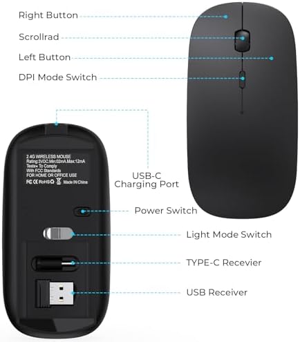Elevate Your Tech Experience with Our Rechargeable USB-C Wireless Mouse – Ergonomic Dual-Mode Connectivity Perfect for Mac Book Air, PCs, and All Type-C Devices – Sleek Black Design for Enhanced Speed and Comfort