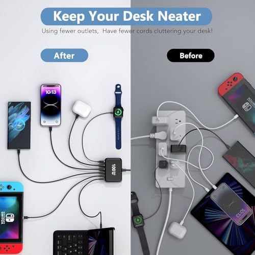 100 W Ga N Multi-Device Charging Hub – Ultra-Fast 6-Port USB-C and QC USB-A Station for i Phone, i Pad, Samsung & More – Compact High-Efficiency Wall Charger with Advanced Safety Features for Seamless Home & Office Charging Solutions