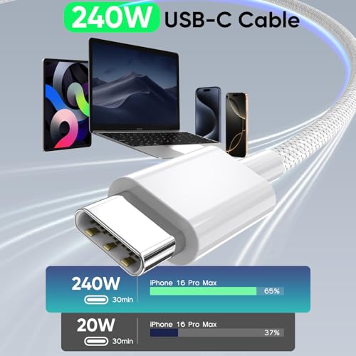USB C to USB C,240W USB-C Woven Charge Cable,6.6ft 2Pack USB C Cable Fast Charging Cord for Apple MacBook Pro/MacBook Air,iPad Pro/Air,iPad mini,iPhone 16 15 Pro Max Plus Compatible 140W/100W/60W/45W – Enhanced Compatibility and Speed