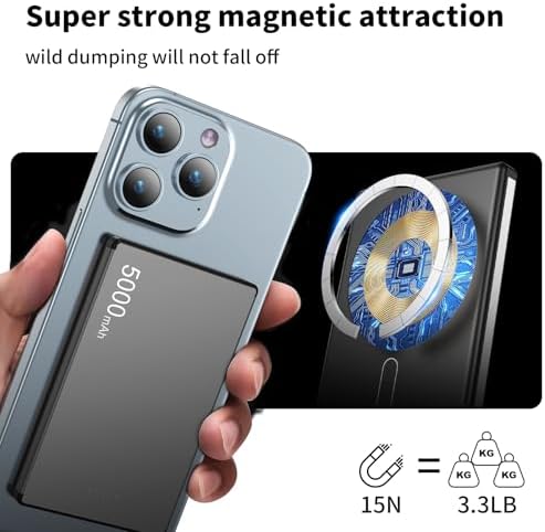 Ultra-Slim Magnetic Power Bank – 10,000 m Ah Portable Charger with Built-In Cable for i Phone 15/14/13/12 – Fast 20 W USB-C Two-Way Charging, Lightweight & Compact Design in Stylish Gray – Essential Travel Power Solution