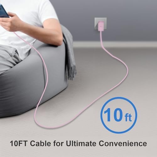 Power Up in Style: 45 W Type C Charger 2-Pack with 10 FT Cables – Fast Charging for i Phone 15/16, i Pad Pro, Galaxy S21-S25 – Sleek Pink Design for Enhanced Compatibility and Portability – Ideal Android Charger for Busy Lifestyles