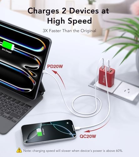 40 W USB C 4-Port Wall Charger 2-Pack – Ultra-Fast Charging Adapter for i Phone 16, i Pad Pro, Nintendo Switch & More – High-Speed PD & QC Technology for Multiple Devices – Compact & Stylish Red Design – Perfect for Travel and Daily Use