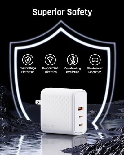 VOLTME 100 W Ga N III USB-C Wall Charger – Ultra-Fast PD3.0 & PPS Multi-Port Charging Hub for Mac Book Pro/Air, i Phone 11-14, Pixelbook, and More – Compact Travel Charger with Foldable Design for Maximum Portability and Safety Features
