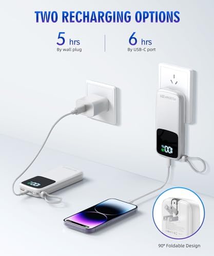 Ultimate 15,000 m Ah Portable Power Bank with Integrated AC Plug and Dual Output Cables – PD 30 W Fast Charging for i Phone, i Pad, and All Devices – Lightweight, Compact Design with LED Battery Indicator for On-the-Go Charging Solutions