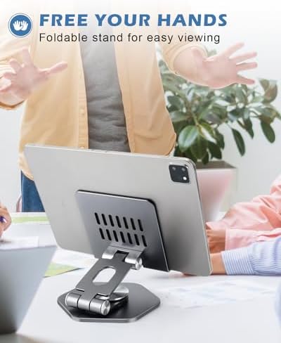 Premium 360° Swivel Tablet Stand for Desk – Adjustable Aluminum i Pad Holder with Rotating Base, Foldable Design for i Pad Pro (12.9/11/10.5/9.7) & All Tablets – Ultimate Comfort & Versatility in Grey Color