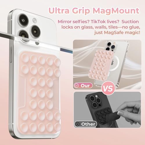 Mag Safe Suction Mount for i Phone 12-16 Series | Premium Silicone Phone Holder with Magnetic Grip | Hands-Free Video Recording and Streaming | Transparent Design for Seamless Integration | Ideal for Tik Tok and Instagram Content Creation