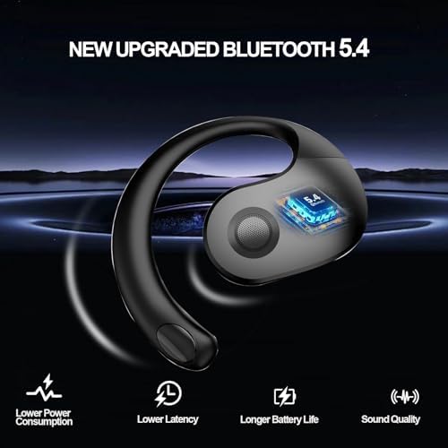 Experience Next-Level Awareness with GGSTOPWATER Open Ear Bluetooth 5.4 Earbuds – Ultra-Lightweight, IPX5 Waterproof Sports Headphones Featuring Ergonomic Earhooks and Built-In Microphone for Optimal Comfort and 48-Hour Playtime, Ideal for Running, Workouts, and Daily Commutes (Black)