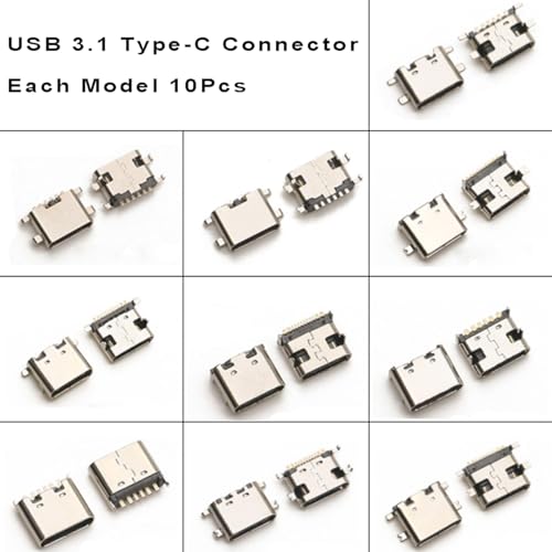 Versatile 100-Piece Type-C USB 3.1 Charging Dock Connector Kit – 10 Models with 6-Pin and 16-Pin Options for Enhanced Device Compatibility and Rapid Charging Solutions for Mobile Repairs