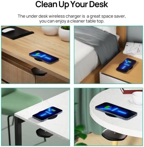 KPON Seamless Invisible Wireless Charger Mat – 30 mm Under-Desk Charging Solution for i Phone 11-16, Samsung, LG, Google Pixel – Fast Charging Station with QC Adapter for Clutter-Free Desk Organization – Ultimate Efficiency and Style
