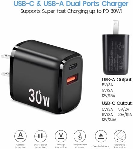 Rapid Charge PD 65 W USB-C Wall Charger for Samsung Galaxy S25 Series – Dual-Port Power Adapter with 6 ft USB-C Cable – Ultimate Speed and Compatibility for All Devices