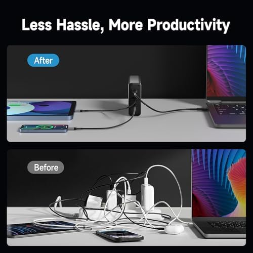 Ultra-Fast 100 W Ga N II Compact Wall Charger – 4-Port Charging Hub with 3 USB-C PD3.0 and 1 USB-A QC4.0 for Mac Book Pro 16” M3, i Phone 15 Pro, Samsung S24 Ultra | UL Certified Power Adapter for Safe, Efficient Multi-Device Charging on the Go
