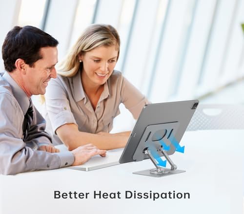 Versatile 360° Rotating Tablet Stand Holder – Durable Dual Rod Aluminum Design for Enhanced Stability and Adjustable Viewing – Universal Compatibility with i Pad, Samsung, Kindle, and More – Sleek Black Finish for Modern Workspaces – Perfect for Multitasking, Video Watching, and Reading Comfortably