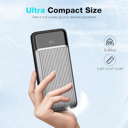 Compact 10,000 m Ah Portable Charger with Built-in Cable and LED Display – High-Speed Power Bank for i Phone, Samsung, i Pad & Android – Four Output Ports for Multi-Device Charging on the Go – Ultimate Travel Companion for Effortless Connectivity and Reliability