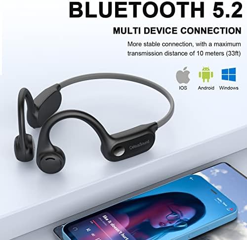 Revolutionary Open-Ear Bone Conduction Headphones – Ultra-Lightweight Bluetooth 5.3 Sport Earbuds for Active Enthusiasts, 10 Hours of Playtime, Waterproof & Sweatproof for Running, Cycling, and Hiking – Built-in Mic for Effortless Hands-Free Calling – Stylish Gray Design