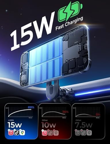 LISEN Qi2 15 W Mag Safe Car Mount Charger – Fast Wireless Charging Solution for i Phone 16 Pro Max, 15/14/13 Mini & Samsung Devices – Secure Magnetic Vent Holder for Hands-Free Navigation – Sleek, Durable Design for Enhanced Driving Convenience