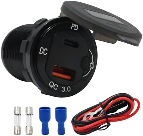 UOIENRT 83 W High-Speed USB C Car Charger with 18 W QC3.0 and 65 W USB C Port – Smart Voltmeter & 12 V Socket with Button Switch for Seamless Charging in Cars, Golf Carts, and Marine Vessels – Enhance Device Compatibility and Performance