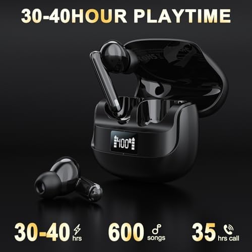 Premium Wireless Earbuds with Cutting-Edge Active Noise Cancellation & Powerful Deep Bass – Featuring 4-Microphone ENC for Crystal-Clear Calls, 40-Hour Playtime with LED Battery Indicator, IPX5 Waterproof Rating for Ultimate Durability, and Advanced Bluetooth 5.4 for Rapid Device Pairing – Perfect for Audiophiles and Professionals Seeking Exceptional Sound Quality and Performance