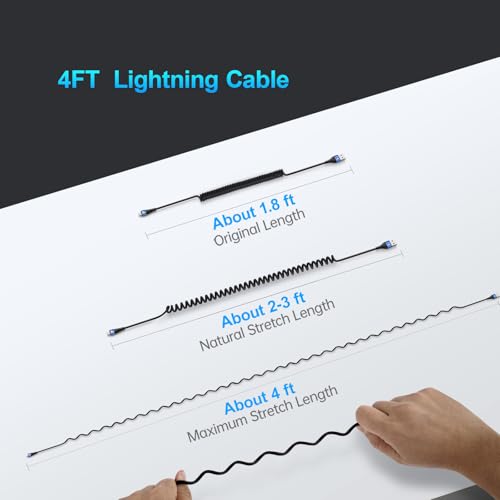 Premium Coiled Lightning Charger Cable for Car – 2-Pack with 3 FT & 5 FT Lengths, MFi Certified Retractable Cord for i Phone 14/13/12/11 Pro Max/XS MAX/XR/XS/8, i Pad & i Pod – Fast Charging & Enhanced Compatibility for Effortless Power on the Road