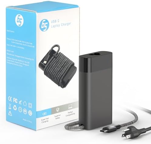 Premium 65 W USB-C Laptop Charger for HP Spectre, Envy & Elite Series – Ultra-Slim AC Adapter with 10 FT Braided Cable, Rapid Charge Technology, Enhanced Battery Longevity & Comprehensive Safety Features – Original Quality with 12-Month Warranty