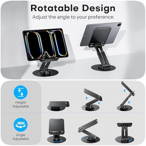 OMOTON Adjustable Tablet Stand for i Pad – Versatile Portable Holder for 4-15.6″ Devices, Ideal for Enhanced Viewing Comfort and Productivity, Compatible with i Pad Pro, Air, Mini & Kindle – Perfect for Home, Office, and Travel Use