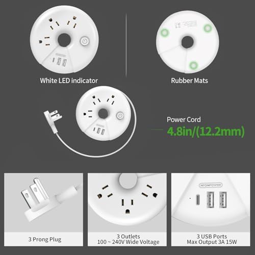 Compact Travel Power Strip – NTONPOWER 3 Outlets & 3 USB Ports (1 USB-C) for Effortless Charging on Cruises, Hotels & Home – 3 ft Short Extension Cord, Lightweight & Cruise Approved for Seamless Device Connectivity – Essential Travel Accessory for Adventurers & Tech Enthusiasts