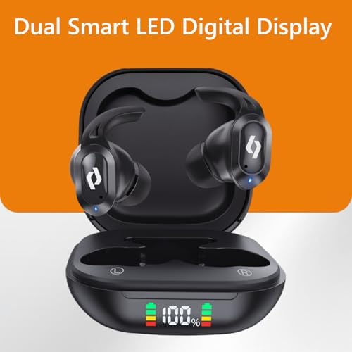 Experience Unmatched Audio Freedom: CREASO Waterproof Bluetooth Earbuds with 64-Hour Playtime, Deep Stereo Bass, and Integrated Microphone – Ideal for Athletes, Gamers, and Daily Commuters – Effortless Syncing with i Phone & Android Devices – LED Battery Indicator for Instant Power Updates